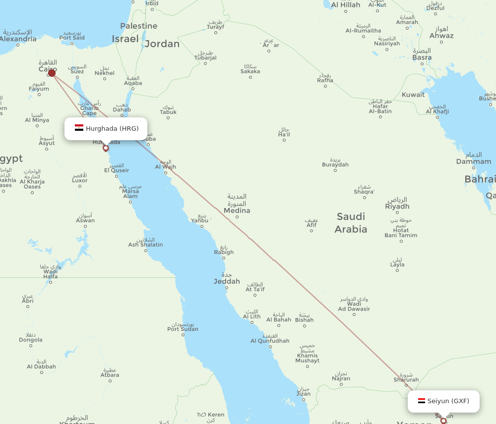 GXF to HRG flights and routes map