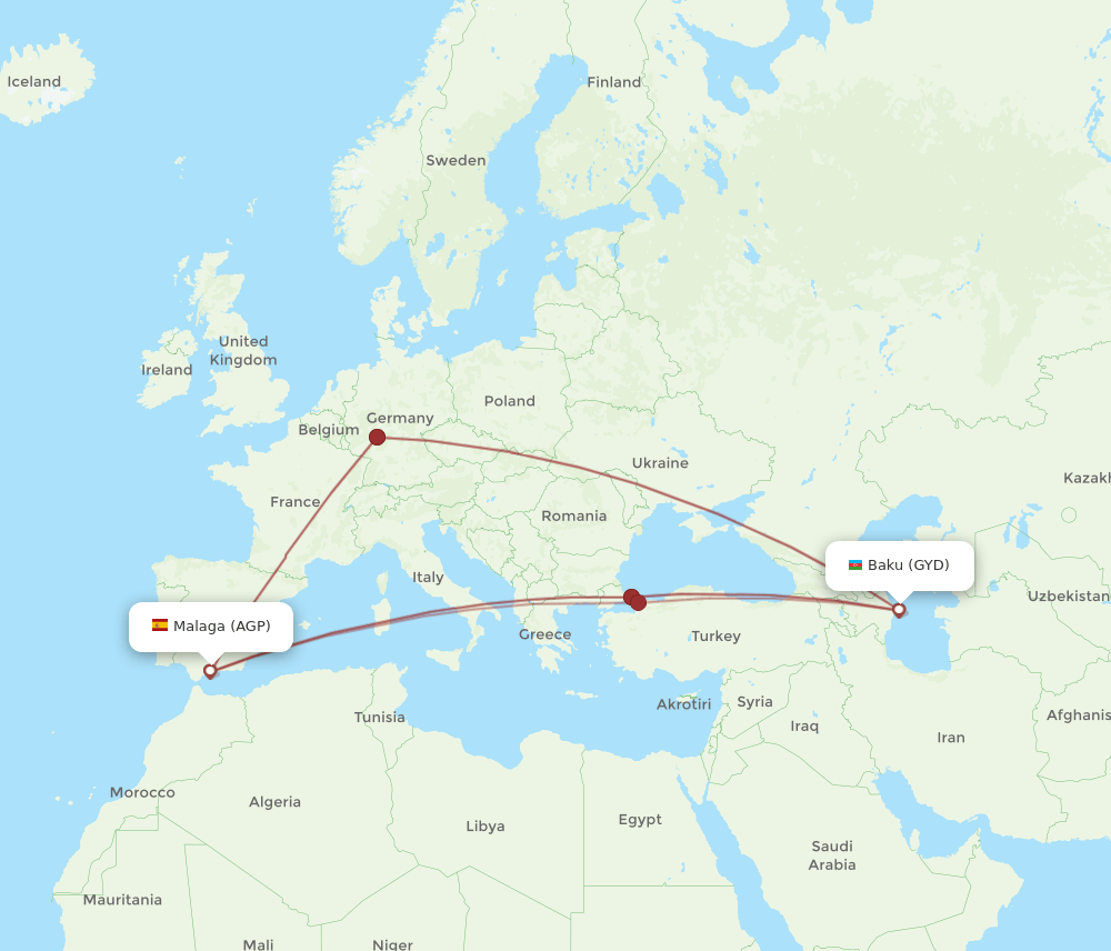 GYD-AGP flight routes