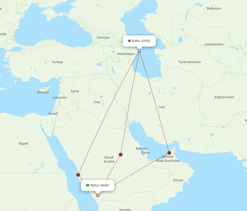 GYD-AHB flight routes