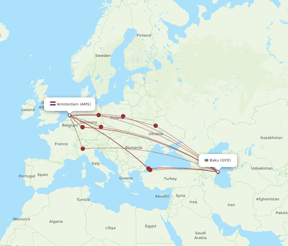 GYD-AMS flight routes
