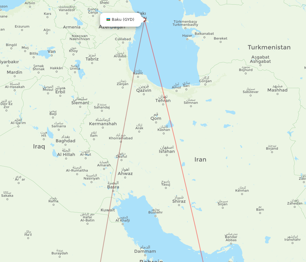 GYD to AUH flights and routes map