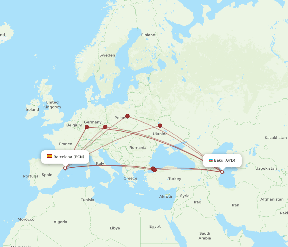 GYD-BCN flight routes