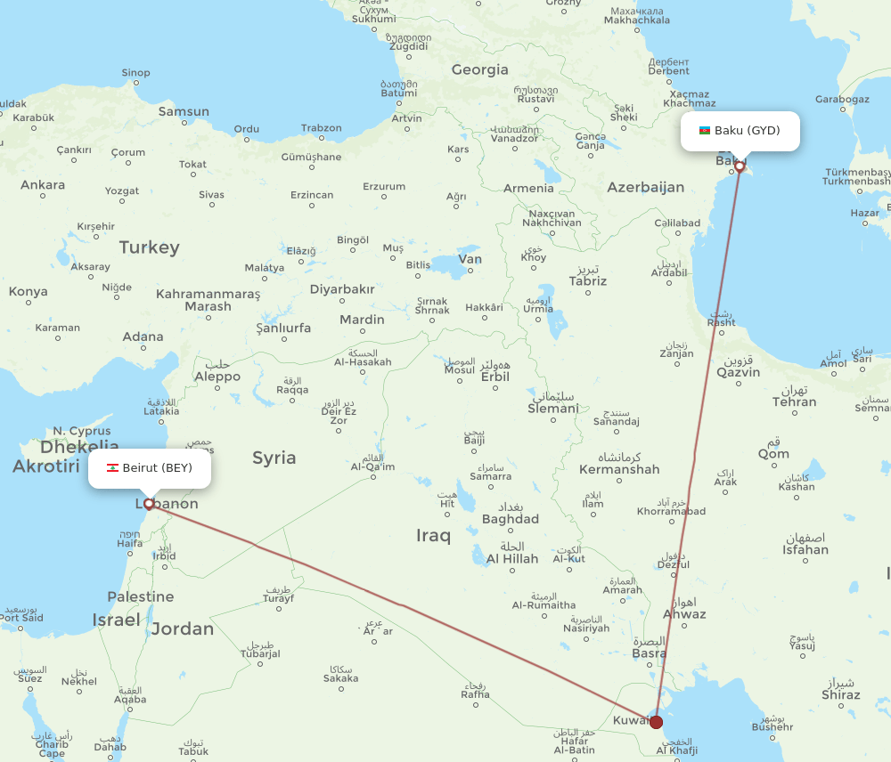 GYD-BEY flight routes