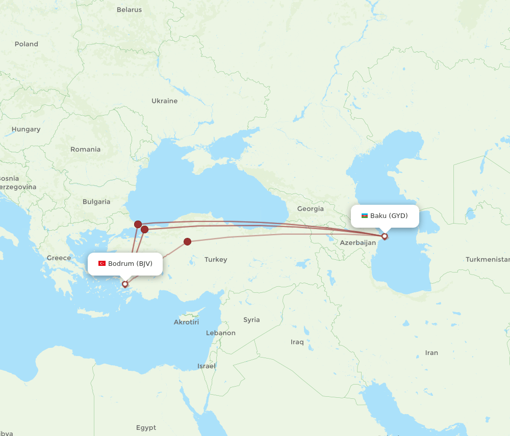 GYD to BJV flights and routes map