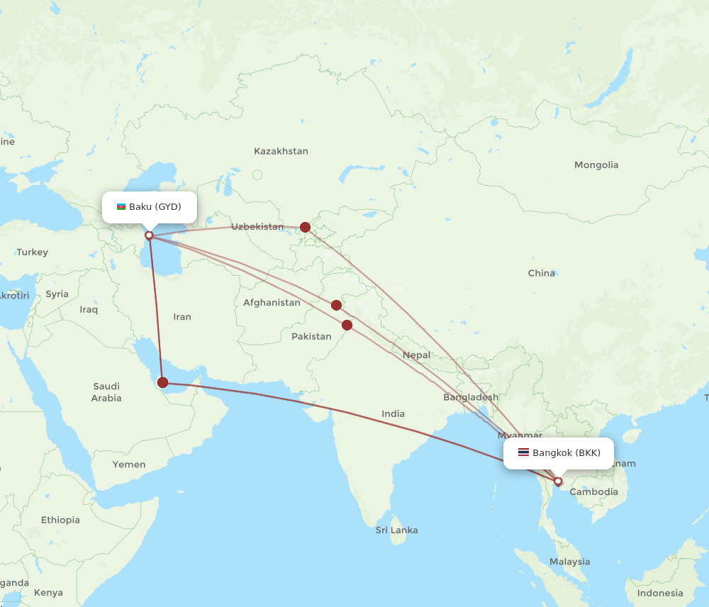 GYD-BKK flight routes