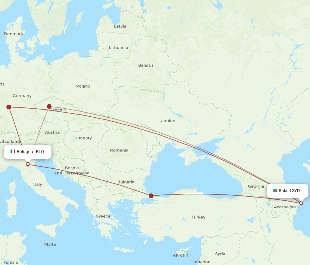 GYD-BLQ flight routes