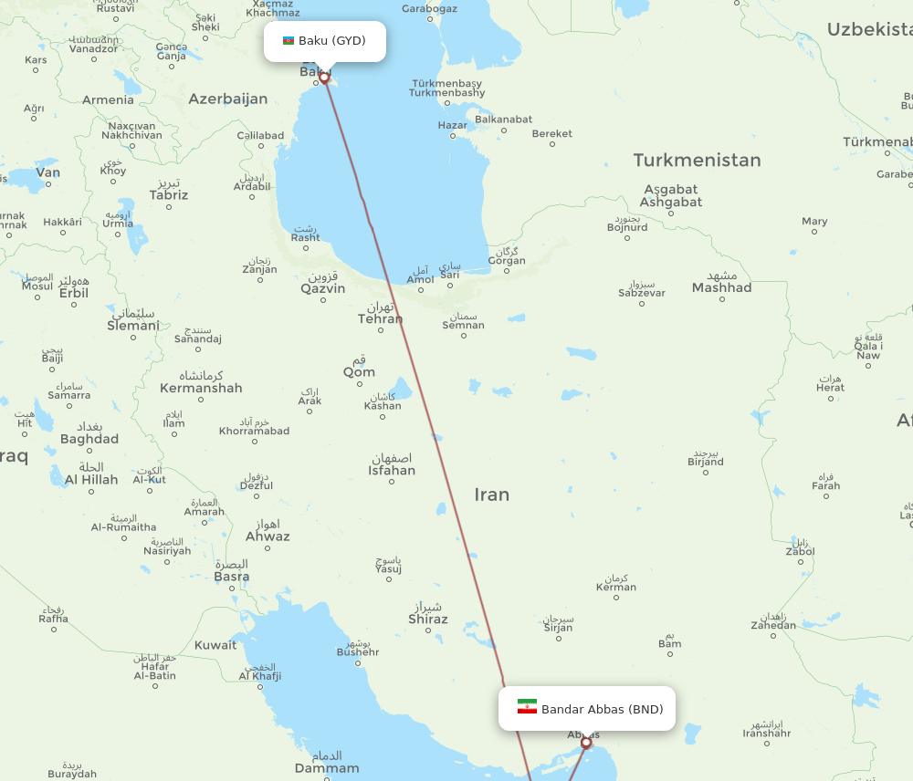 GYD-BND flight routes