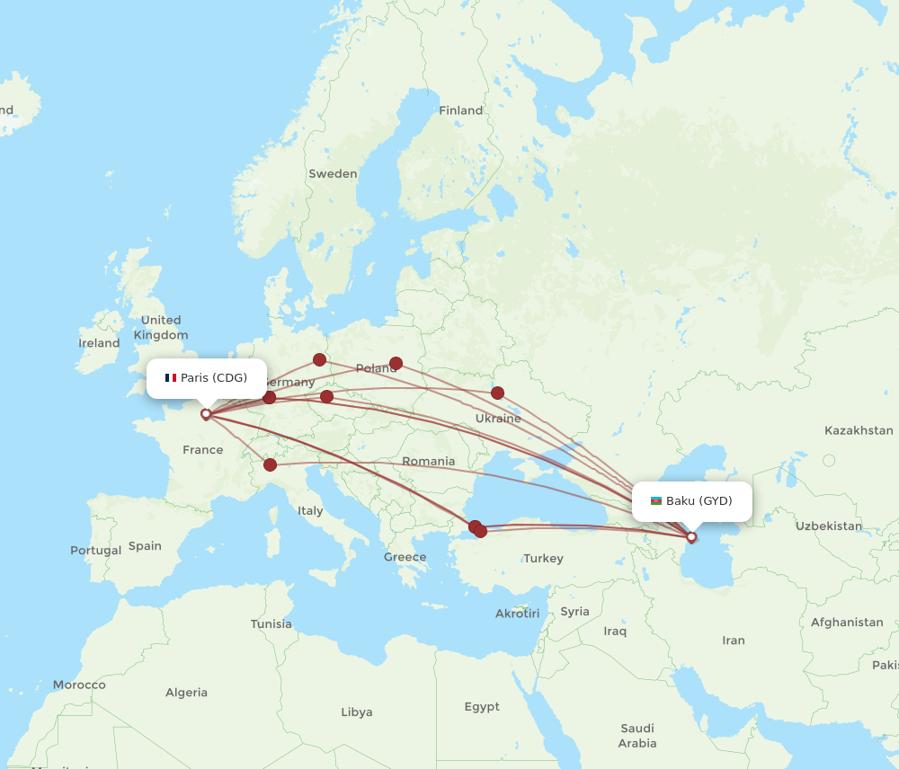 GYD to CDG flights and routes map
