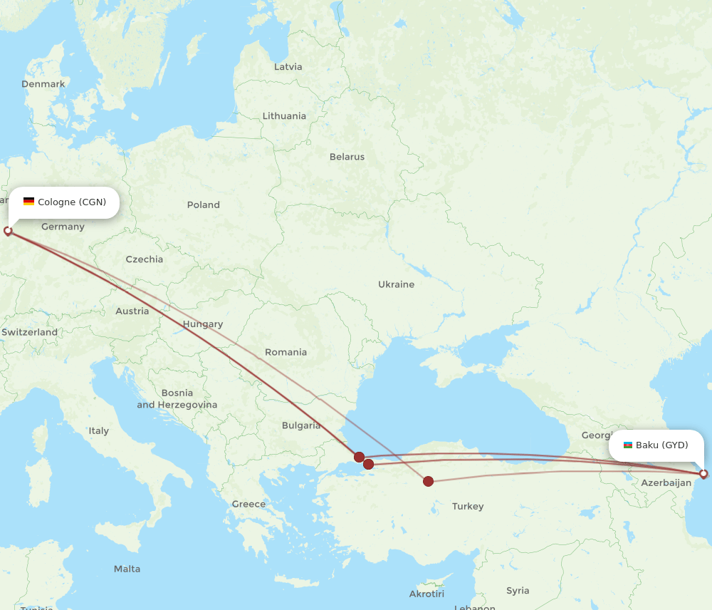 GYD-CGN flight routes