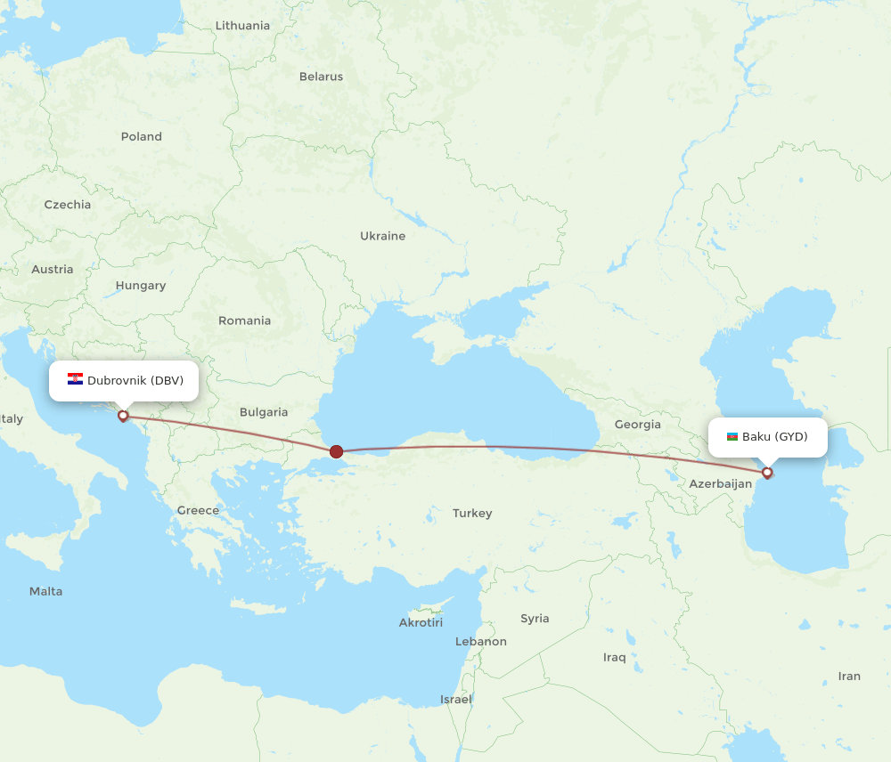 GYD to DBV flights and routes map