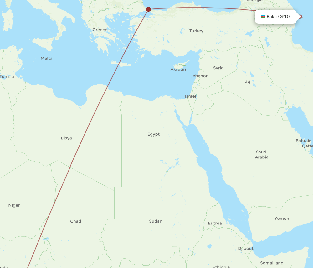 GYD to DLA flights and routes map
