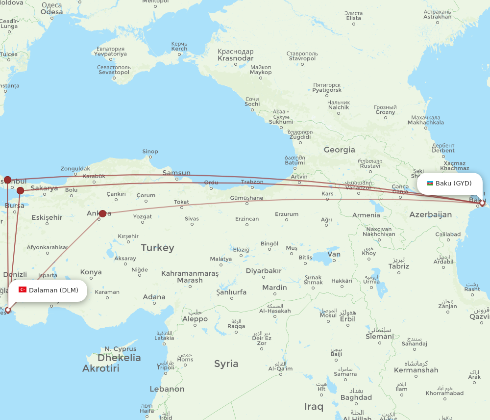 GYD to DLM flights and routes map