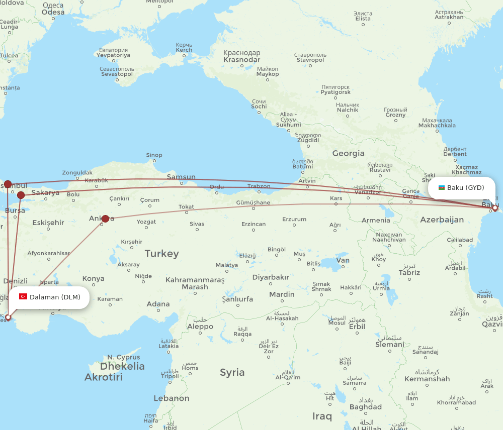GYD-DLM flight routes