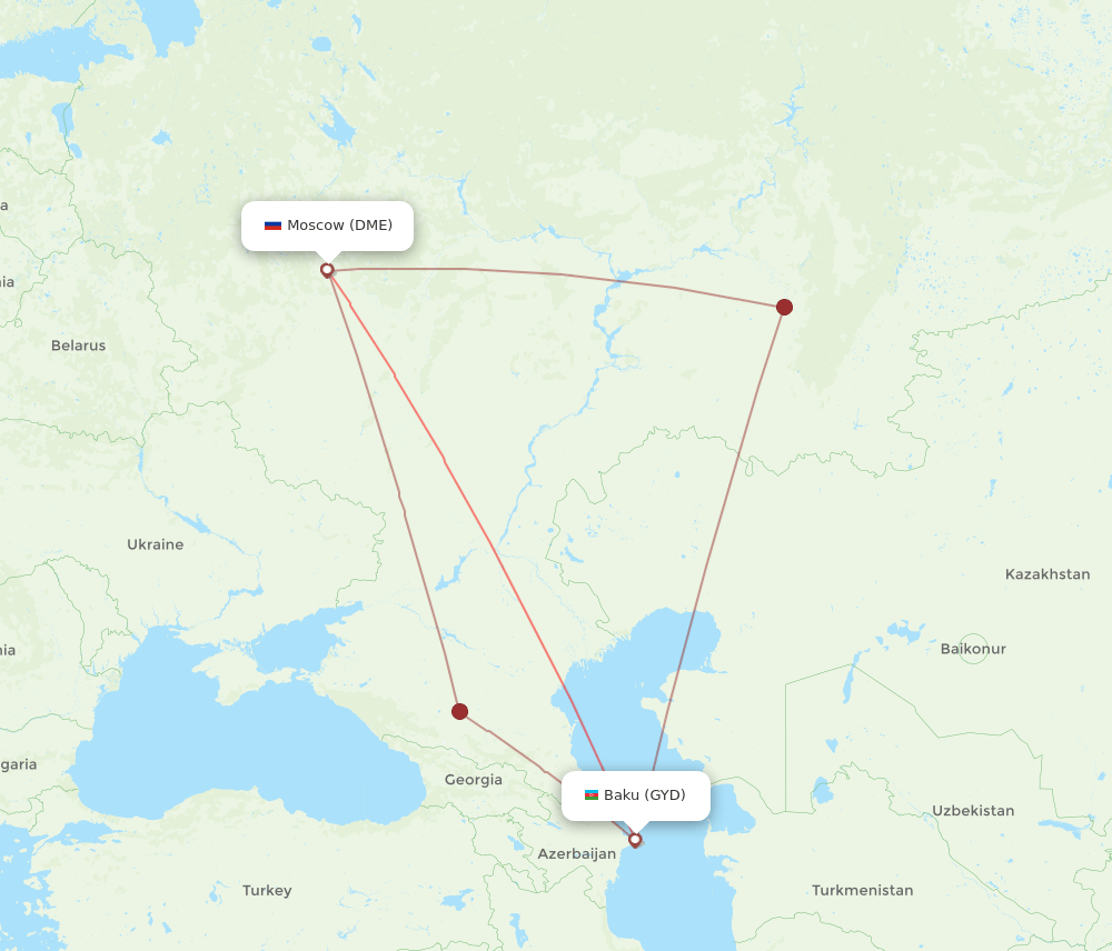 Baku - Moscow route map and flight paths