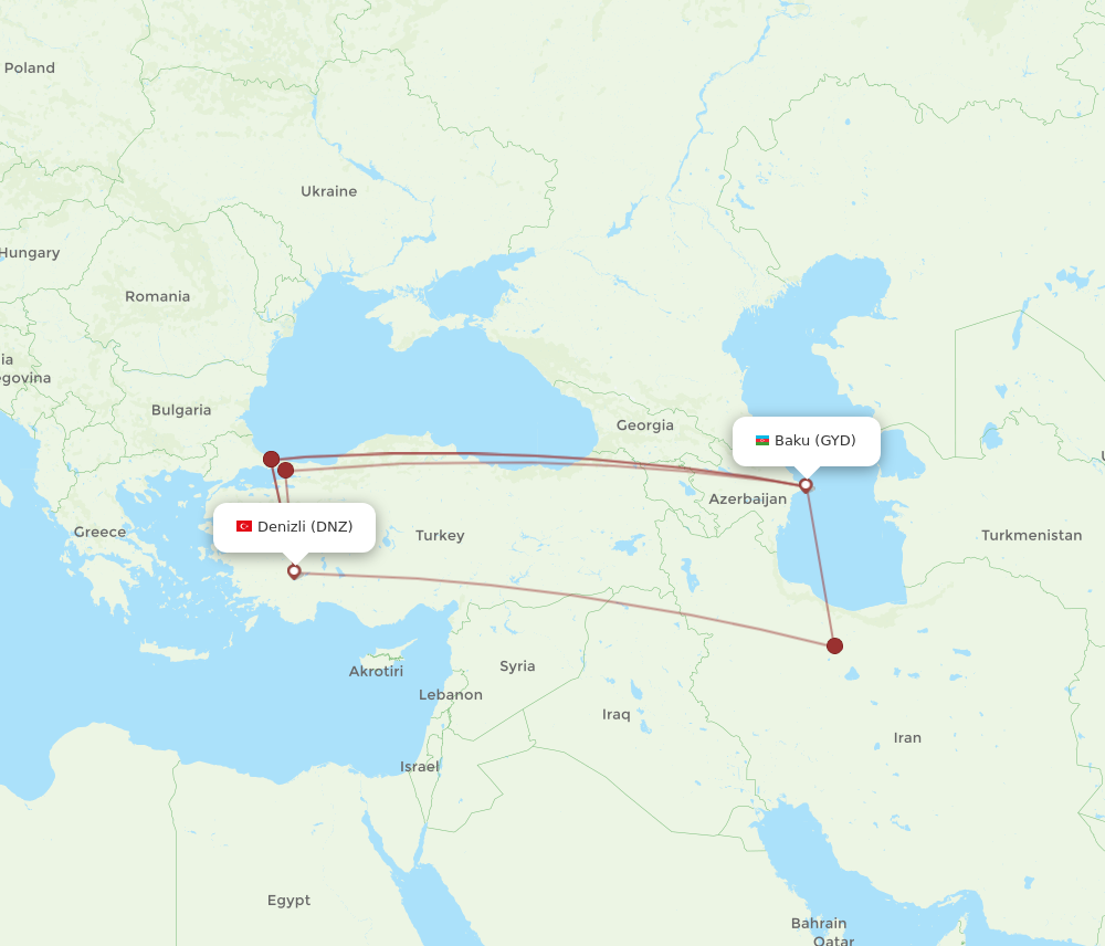 GYD to DNZ flights and routes map