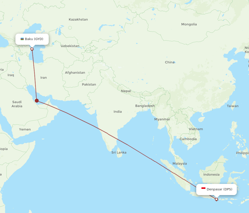 GYD to DPS flights and routes map