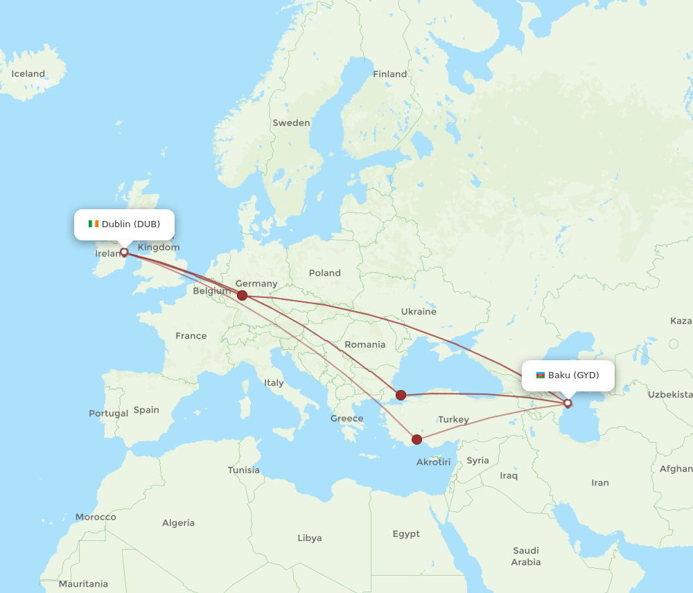 GYD-DUB flight routes