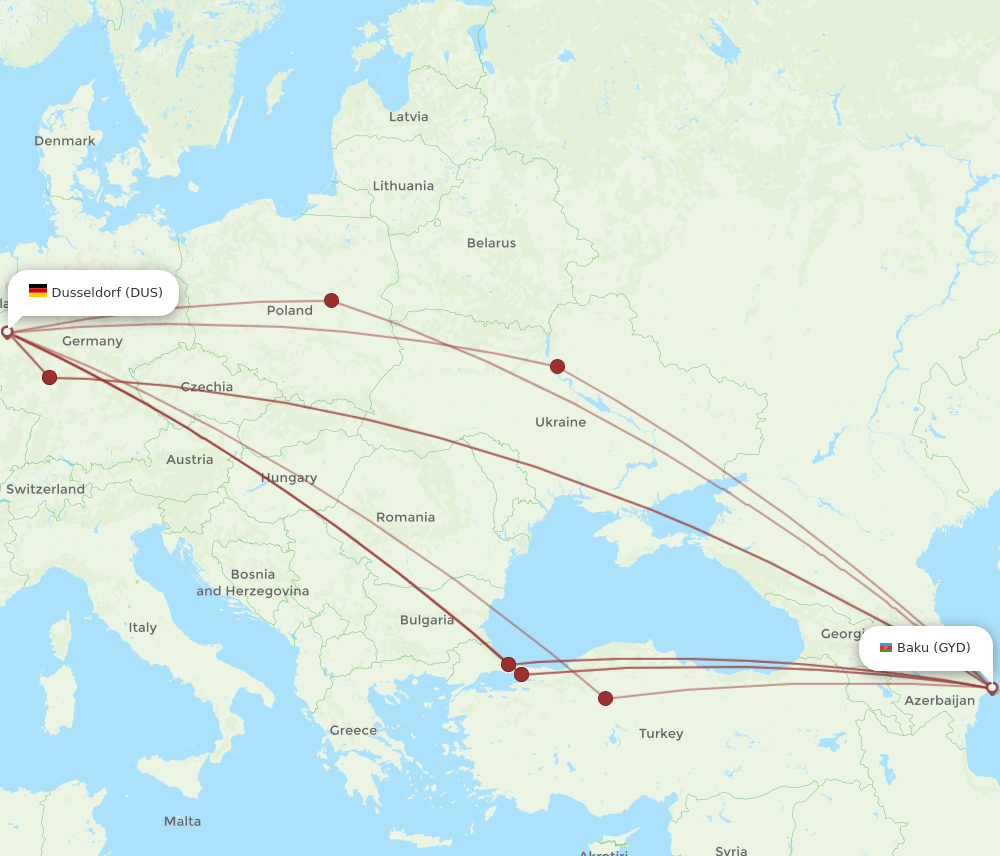 GYD-DUS flight routes