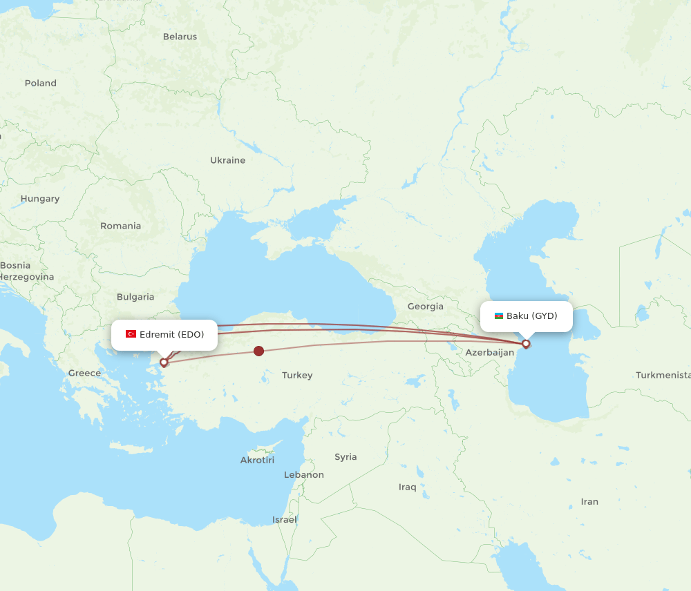 GYD to EDO flights and routes map