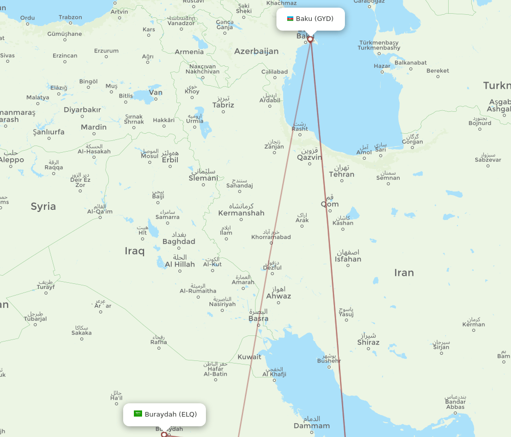 Baku - Gassim route map and flight paths