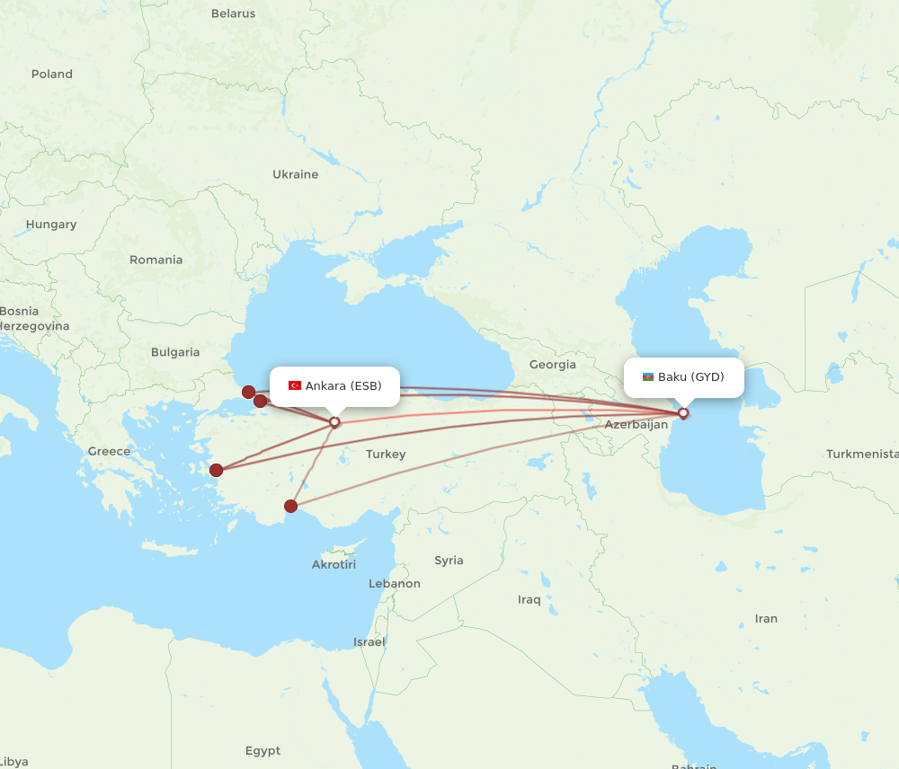 GYD to ESB flights and routes map