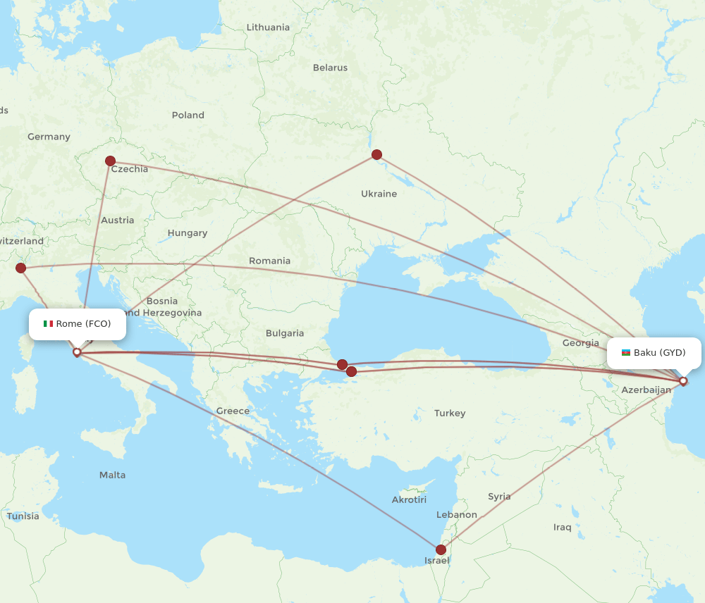 GYD-FCO flight routes