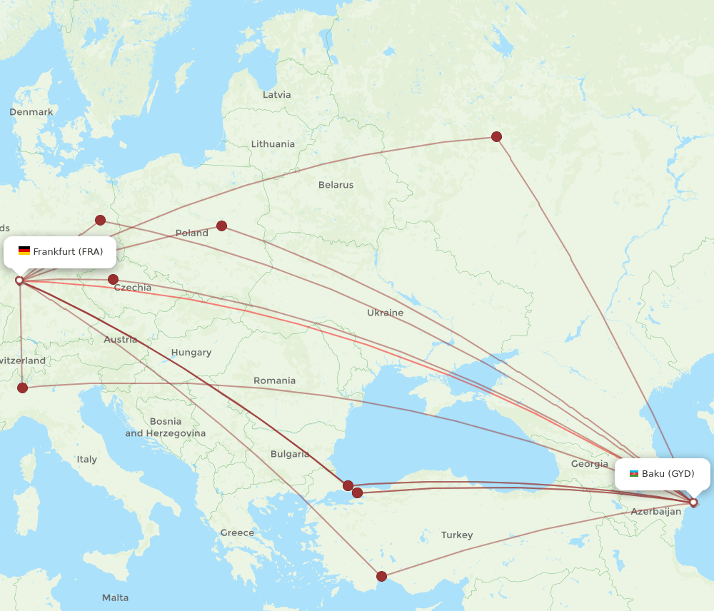 GYD-FRA flight routes