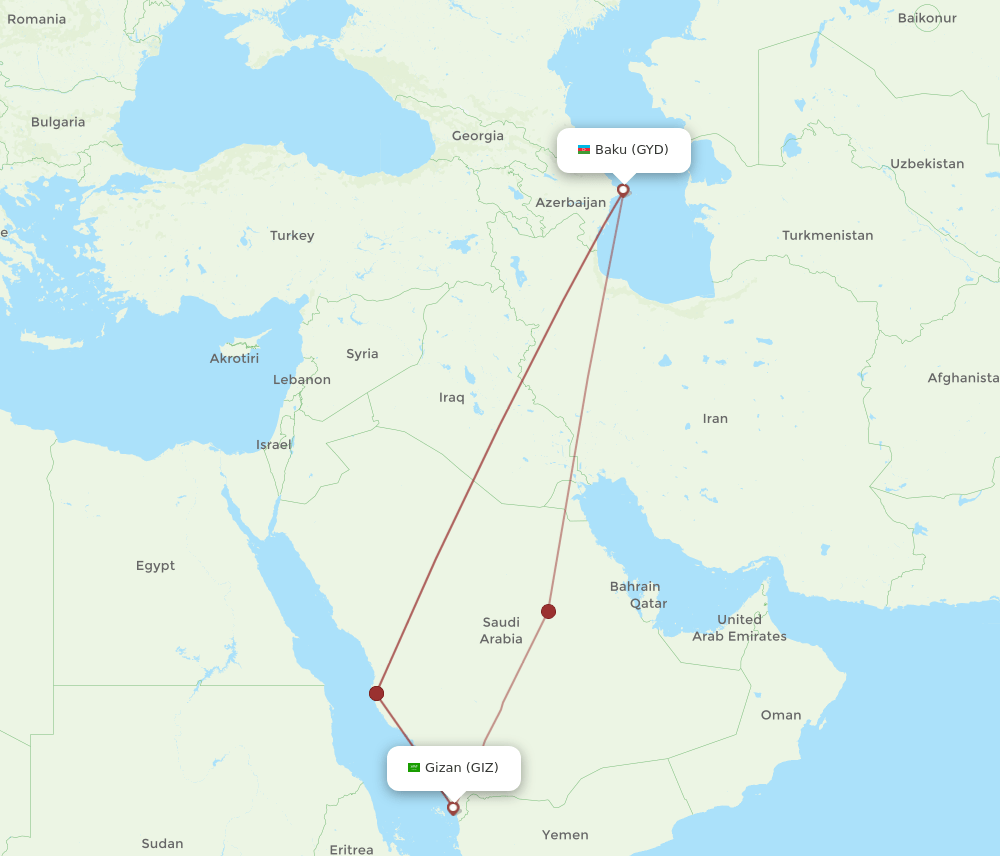 GYD-GIZ flight routes