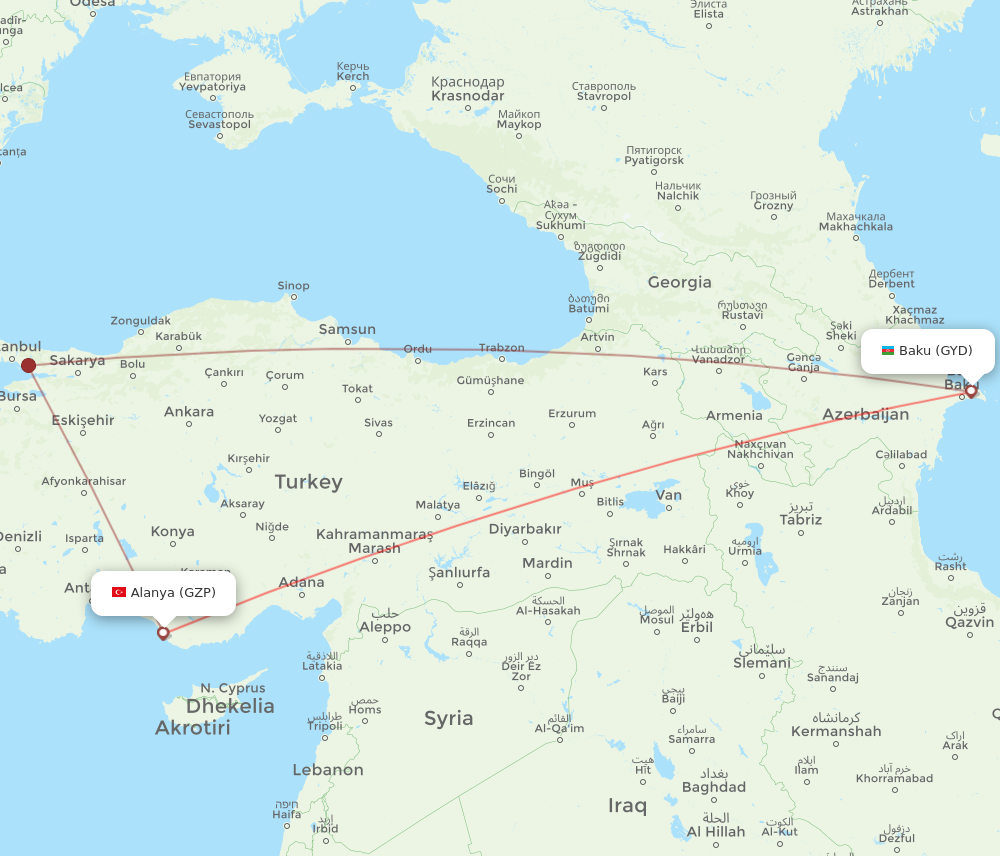 GYD to GZP flights and routes map
