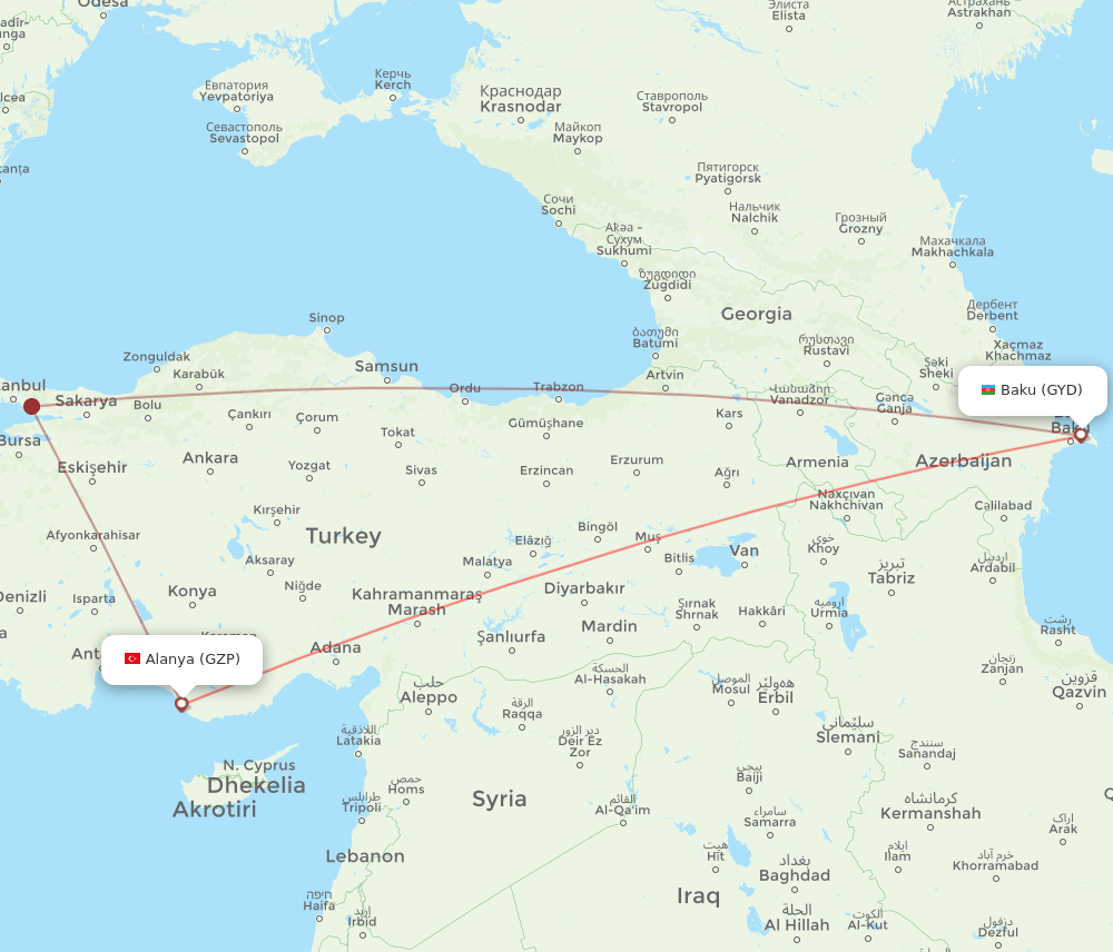 GYD-GZP flight routes