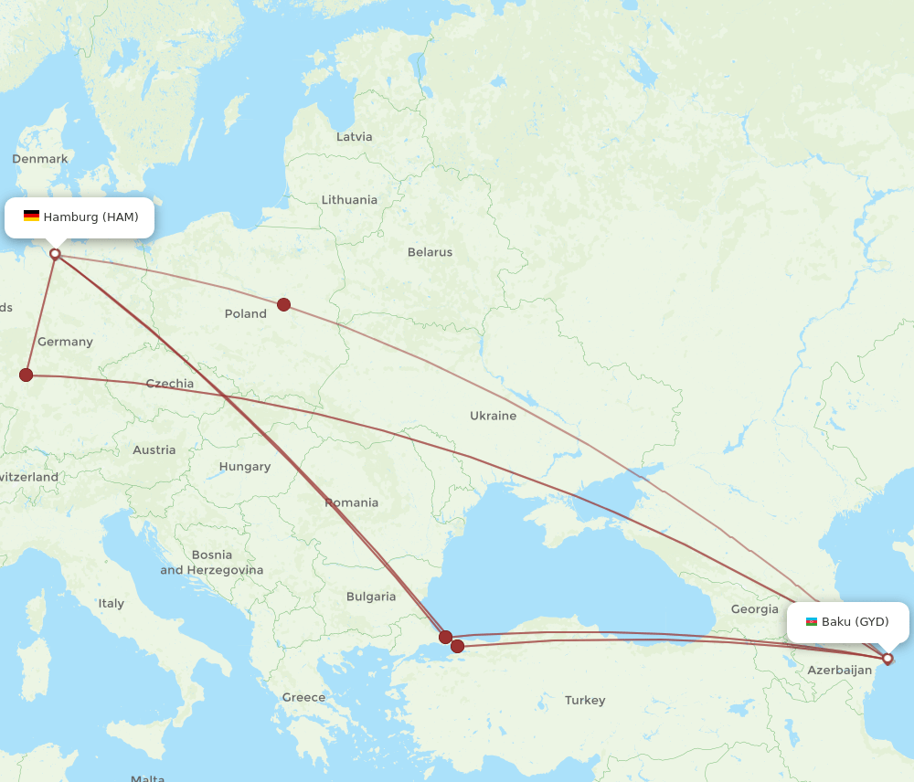 GYD-HAM flight routes