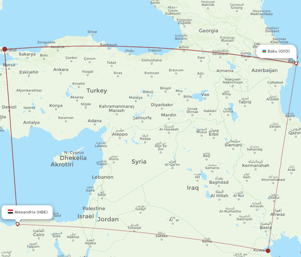 GYD to HBE flights and routes map