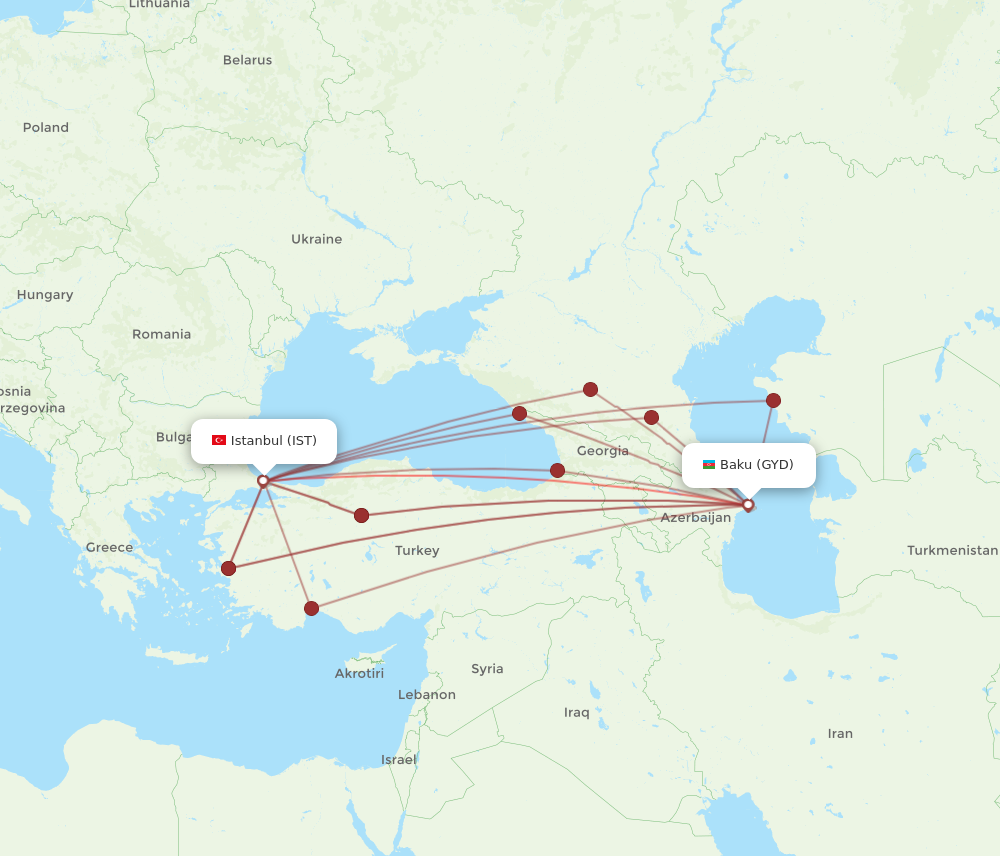 GYD to IST flights and routes map