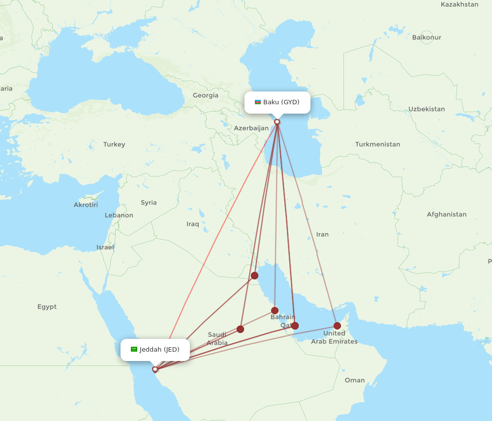 GYD to JED flights and routes map