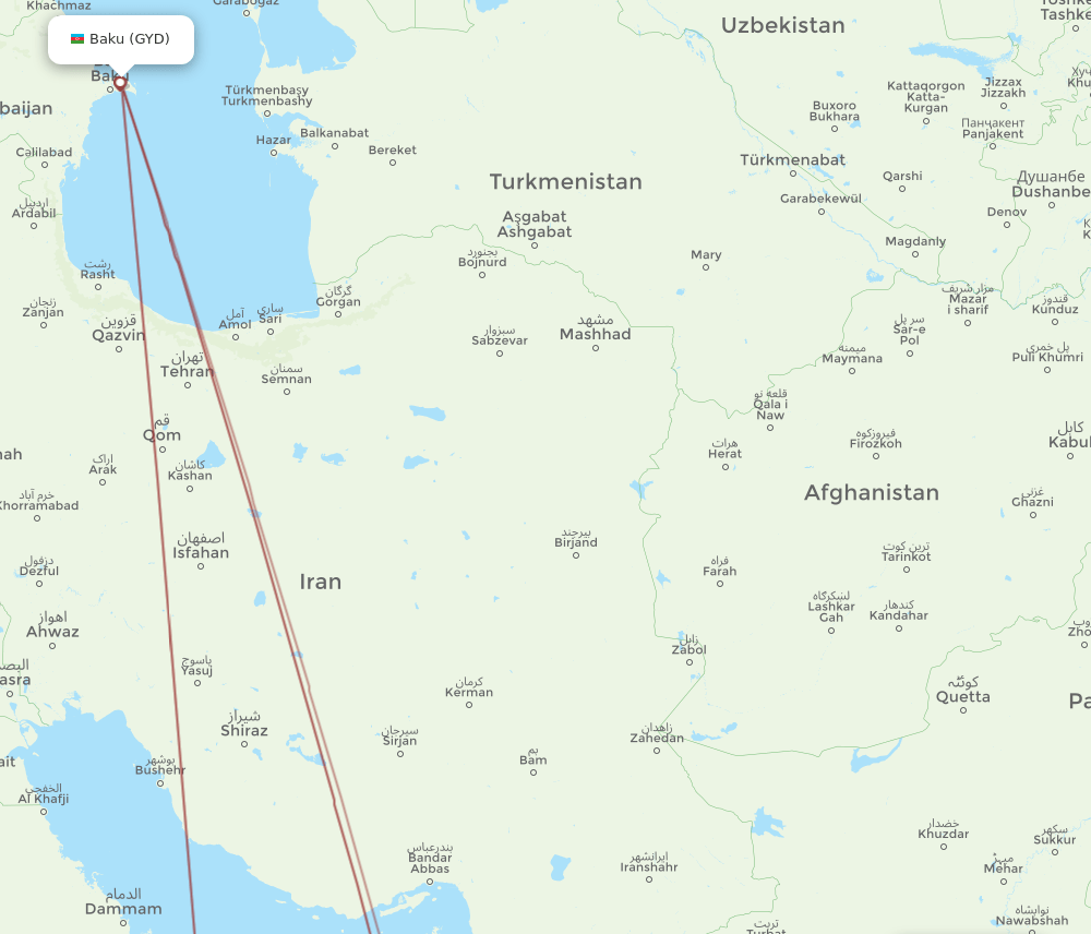 GYD-KHI flight routes