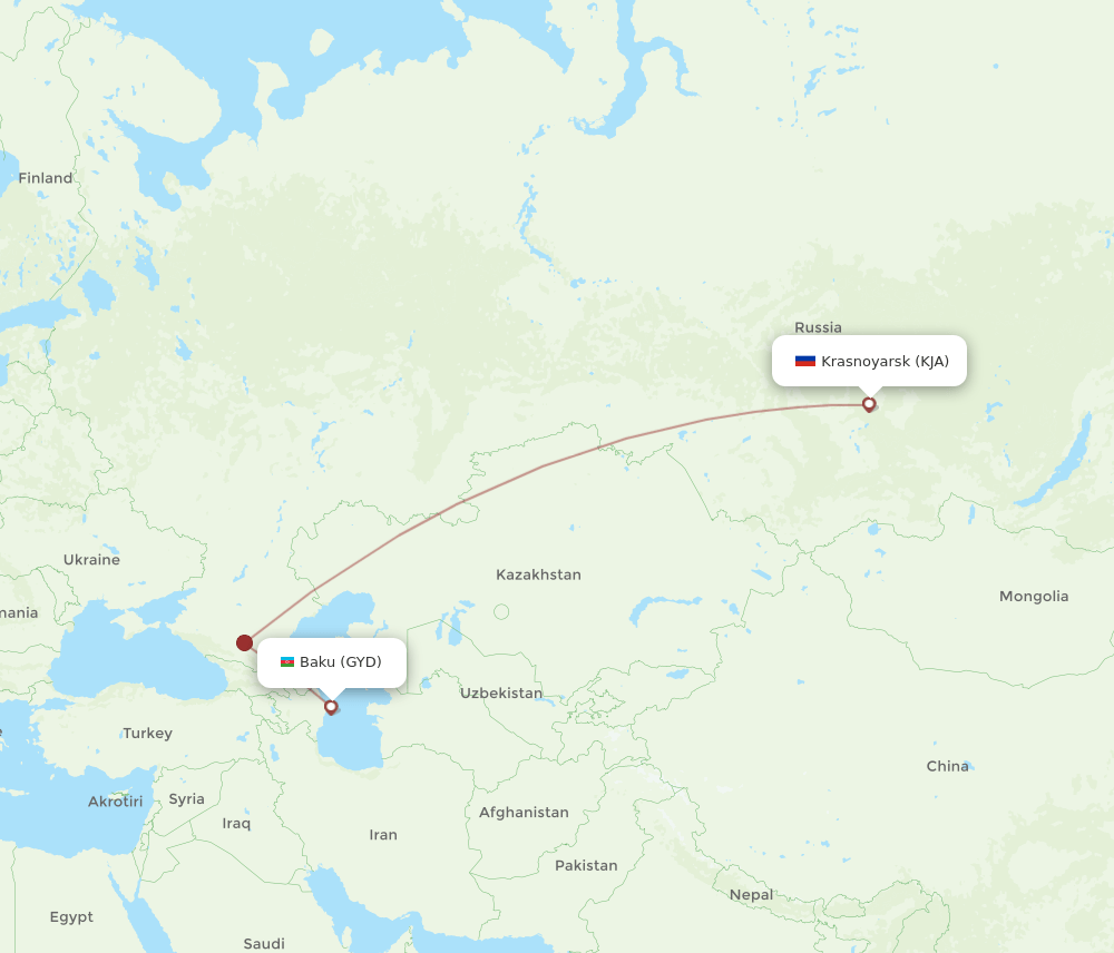 GYD-KJA flight routes