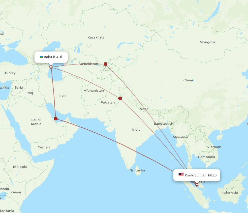 GYD-KUL flight routes