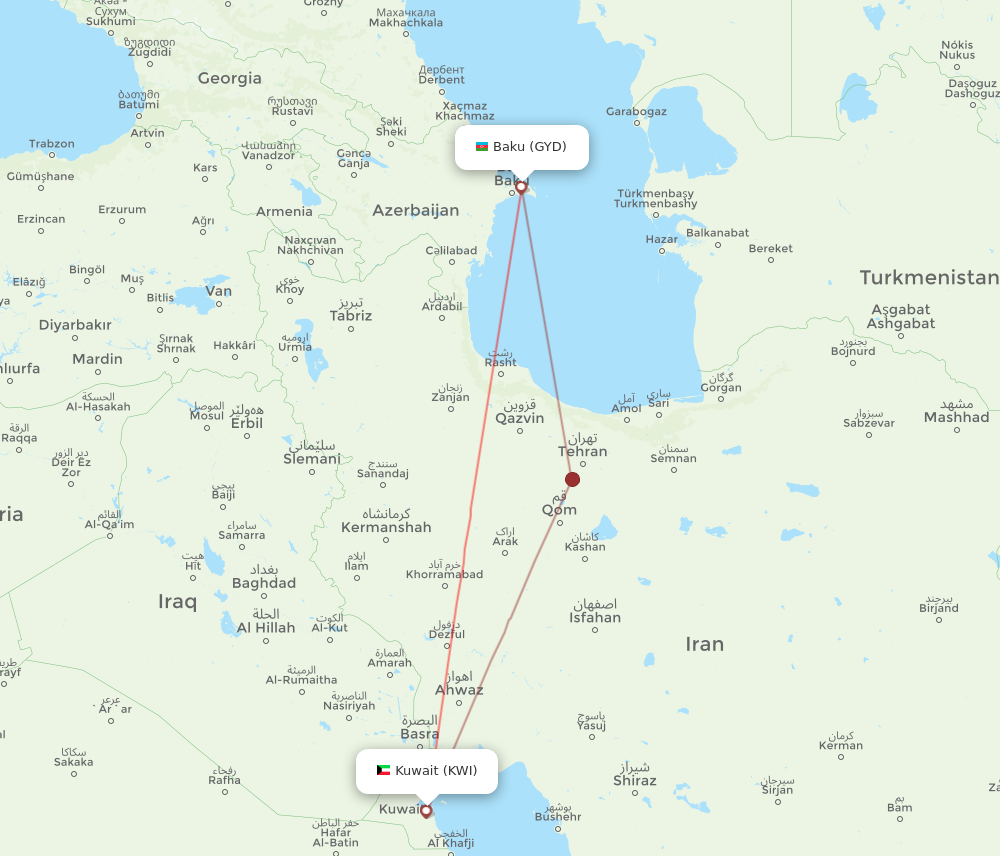 GYD to KWI flights and routes map