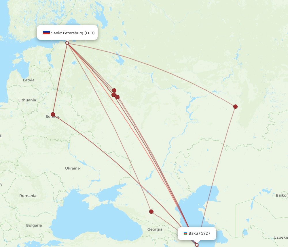 GYD to LED flights and routes map