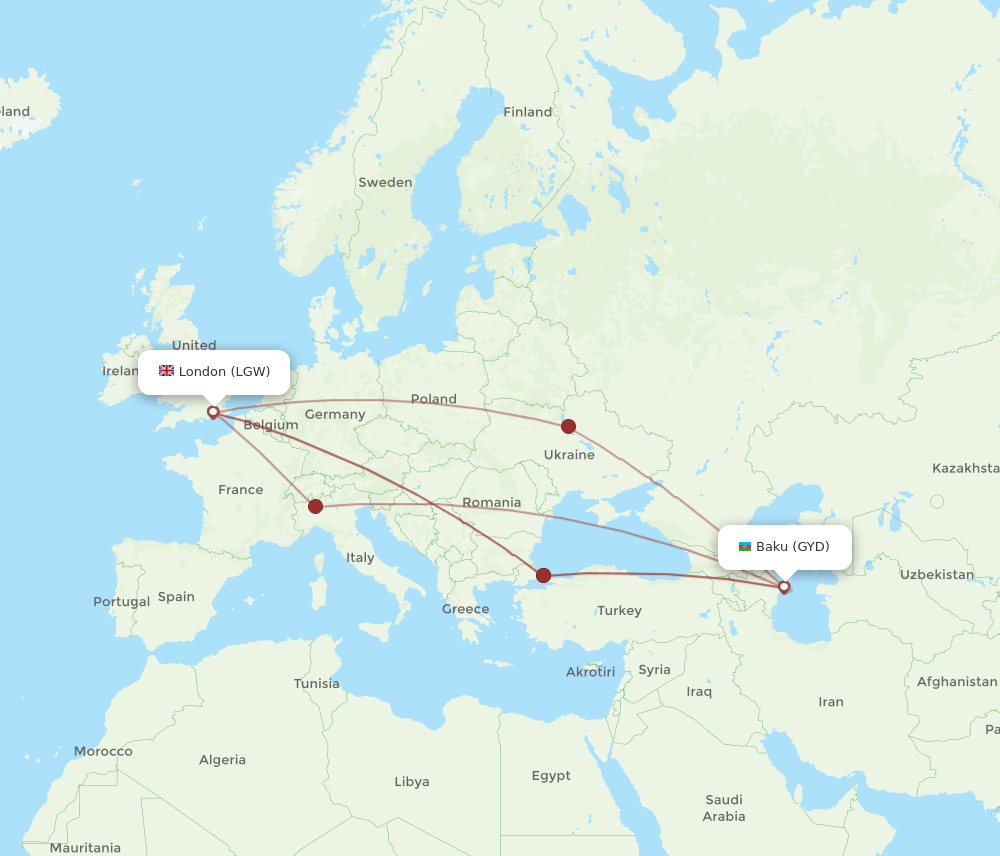 GYD-LGW flight routes