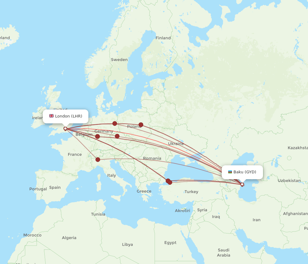 GYD-LHR flight routes
