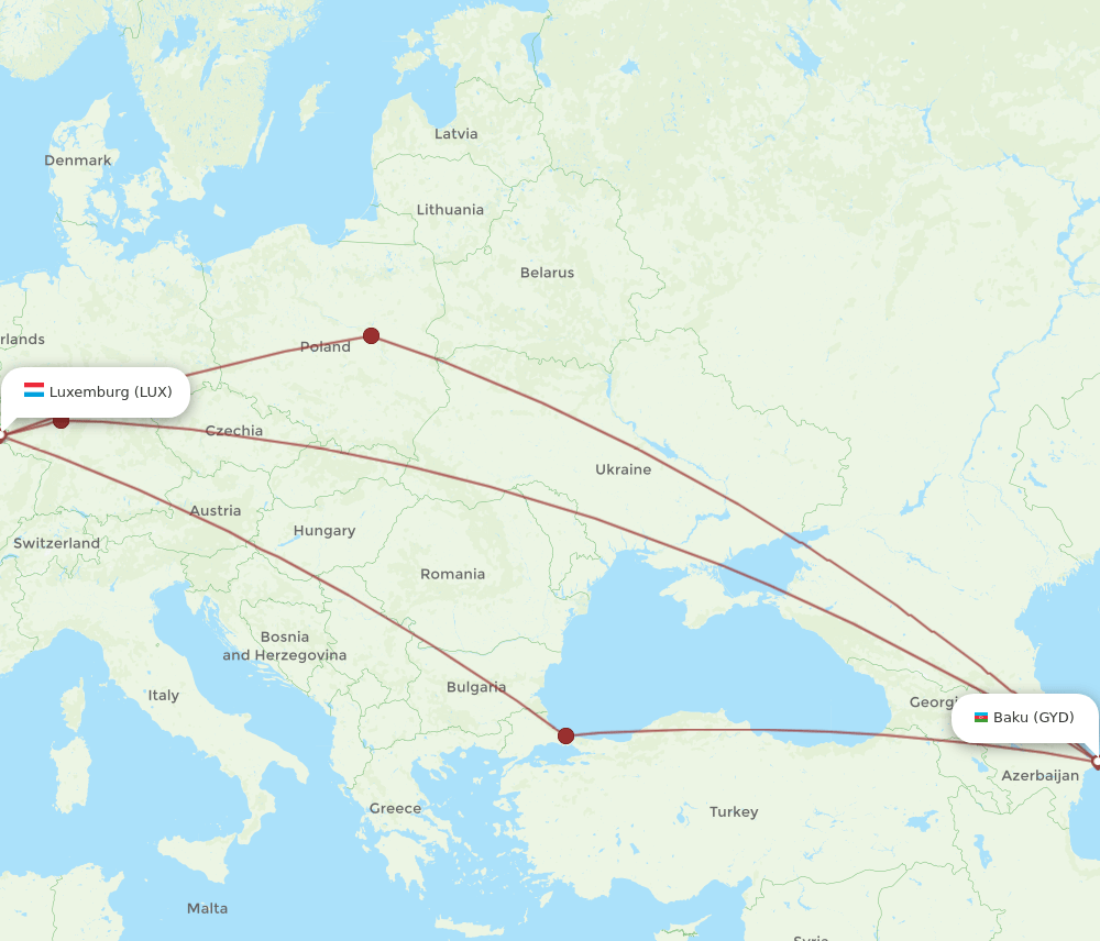 GYD-LUX flight routes