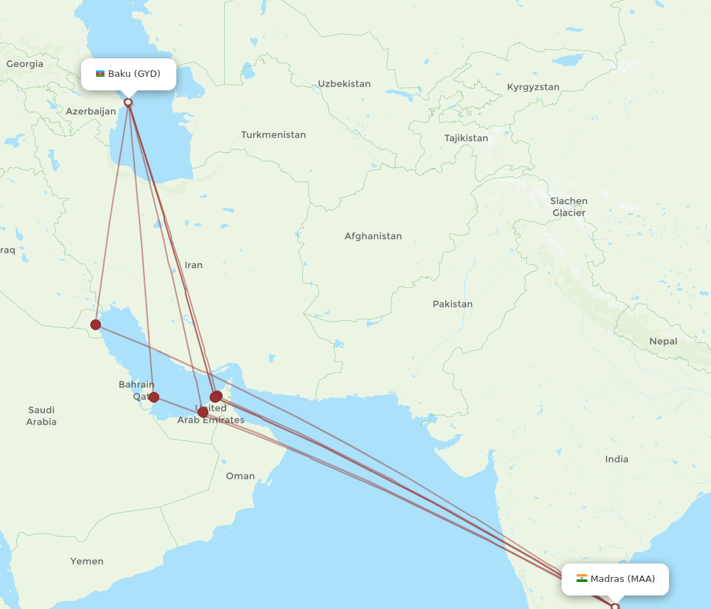 GYD to MAA flights and routes map