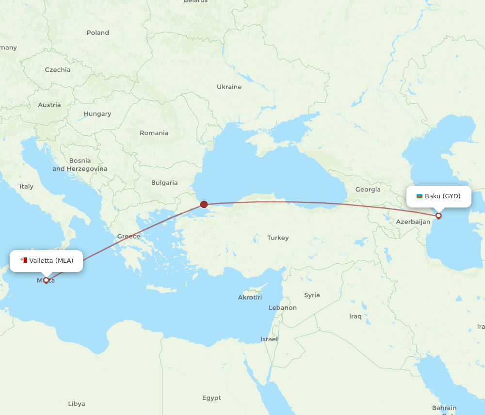 GYD-MLA flight routes