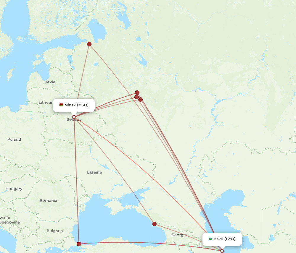 GYD to MSQ flights and routes map