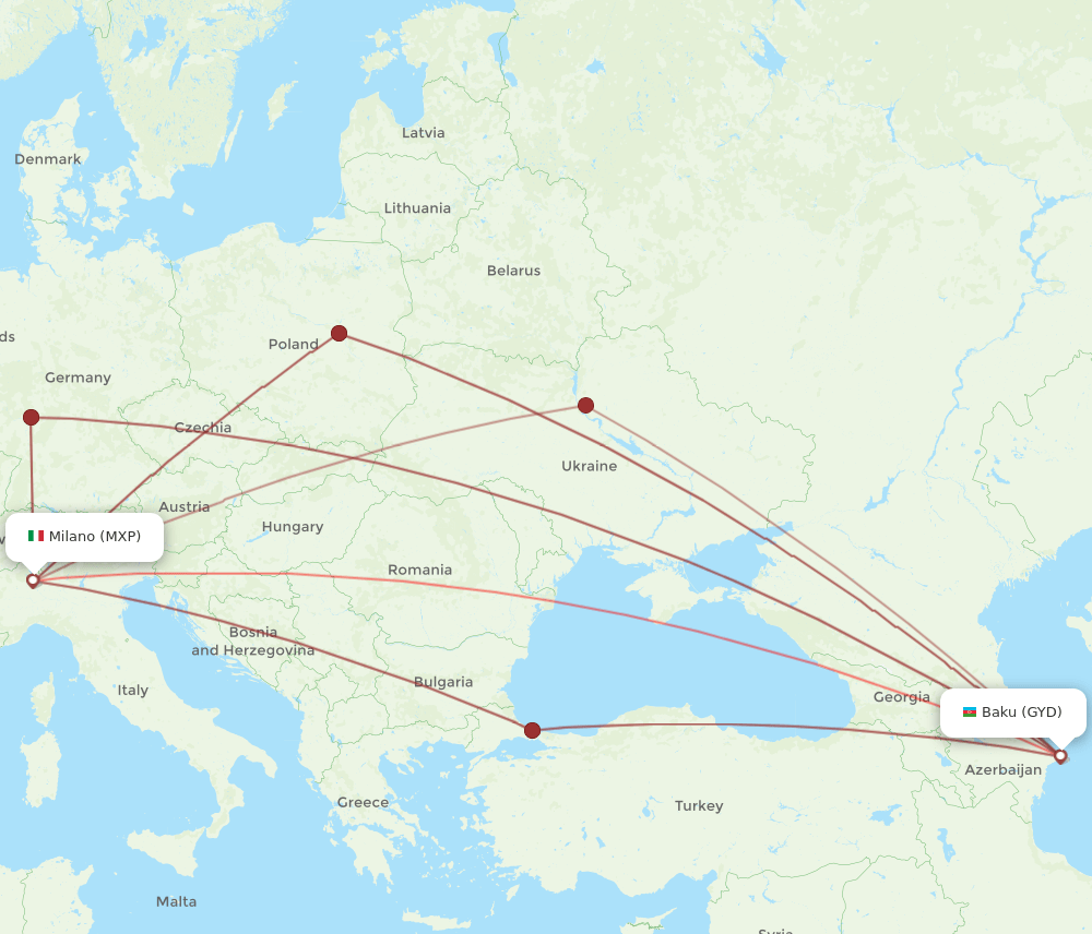 GYD-MXP flight routes
