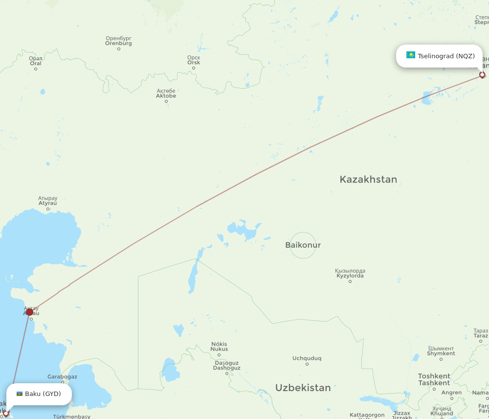 Astana - Baku route map and flight paths