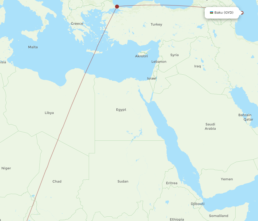GYD to NSI flights and routes map