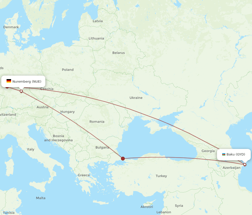 GYD-NUE flight routes