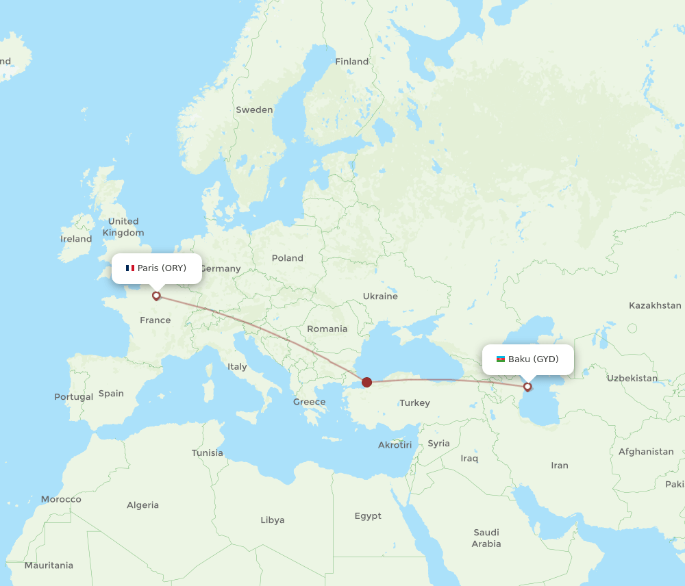 GYD to ORY flights and routes map